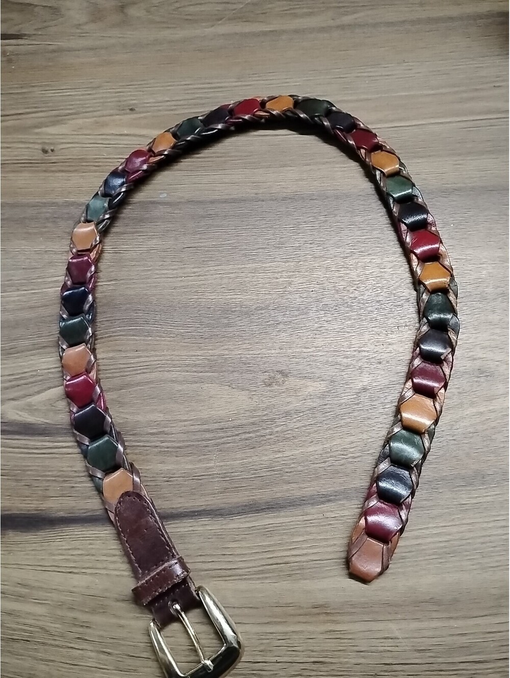Amiee Lynn Brown Leather Links Belt Women S/M Multi Color Gold Buckle Adjustable
